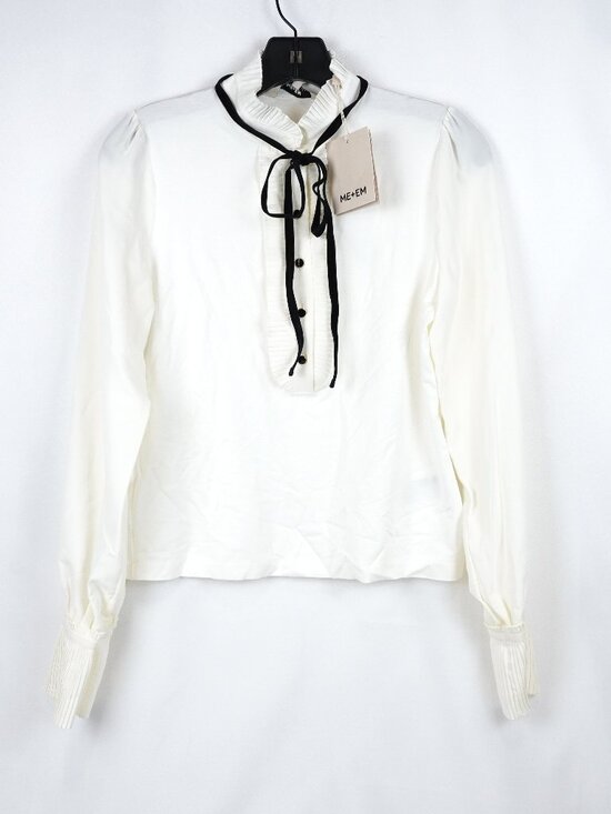 ME+EM Tops - ME+EM Layering Frill Trim Blouse + Tie In Light Cream - Women's Size 6 - NWT